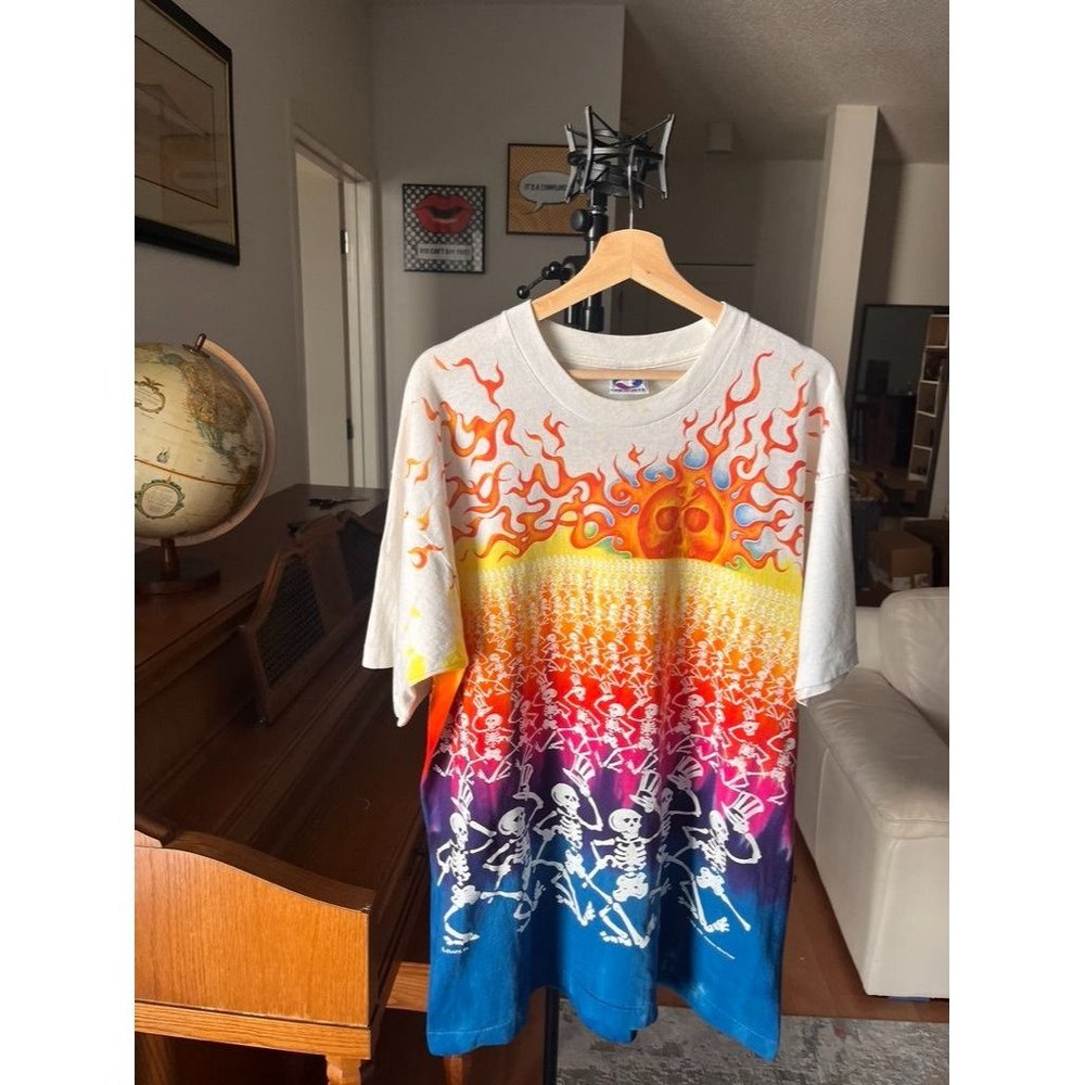 Grateful Dead Vintage Liquid Blue 1992 Skeletons Tie Dye Single Stitch Shirt XL